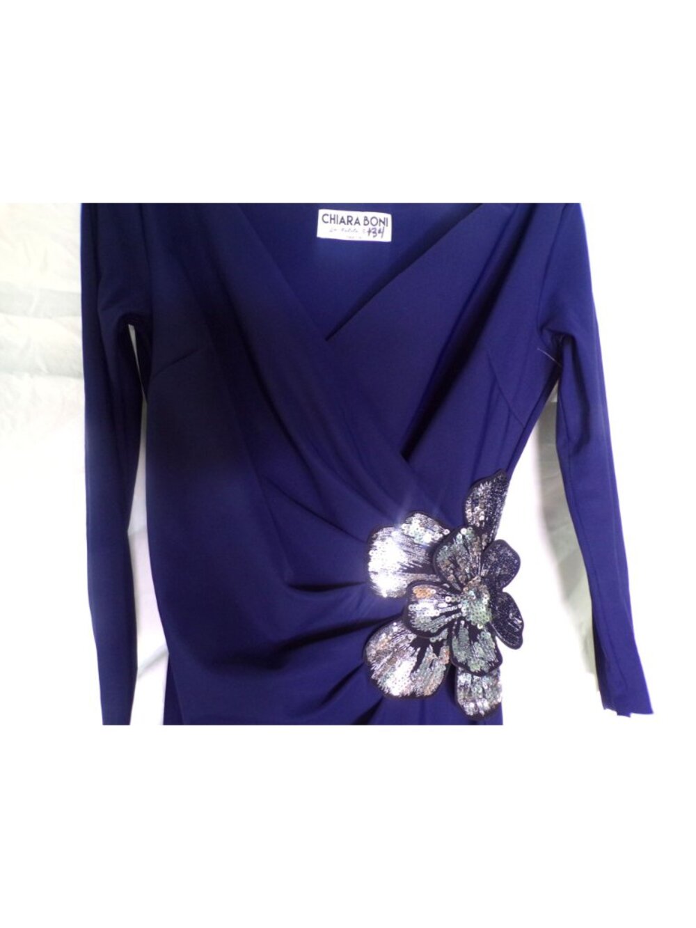 🆕CHIARA BONI Onori Sequin Applique Midi Dress 6 Navy Blue - Picture 9 of 13